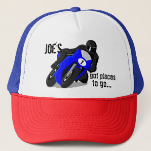 Motocicleta preta e azul boné personalizado