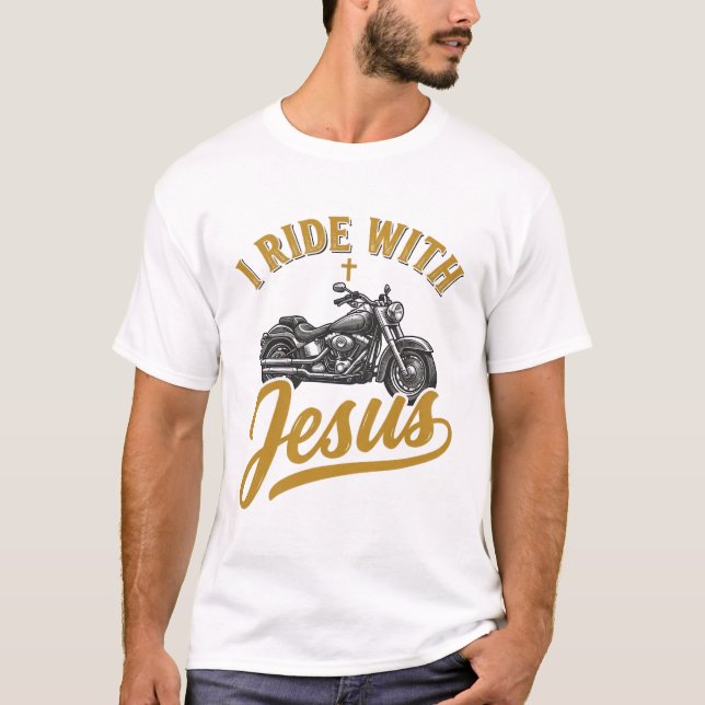 Motociclista Cristão Eu Ando Com Jesus Camisa Vint (Frente)