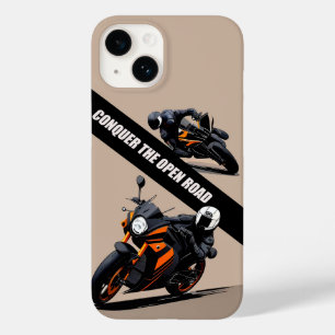 Motociclista em uma Moto Preta e Laranja Estilosa