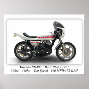 Motociclo Yamaha RD400 - Impressão de tamanho A3
