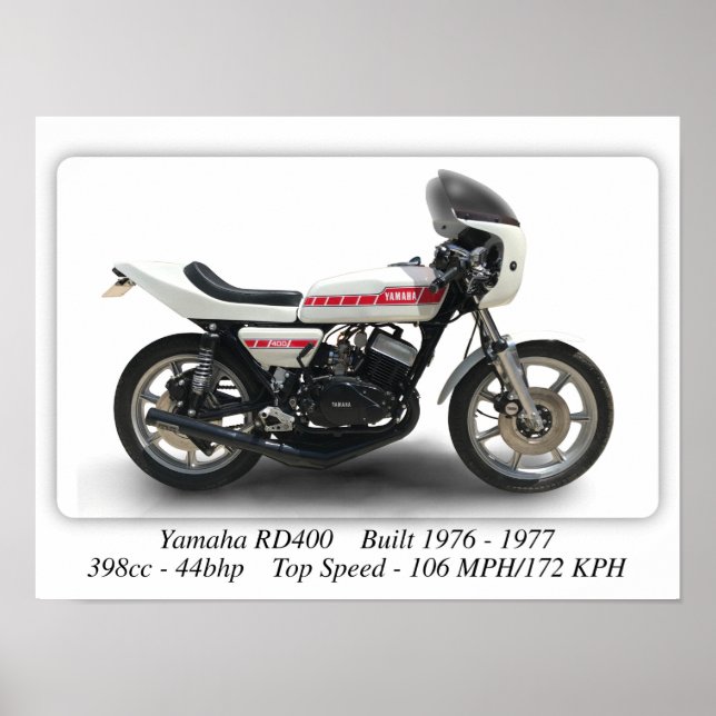 Motociclo Yamaha RD400 - Impressão de tamanho A3 (Frente)