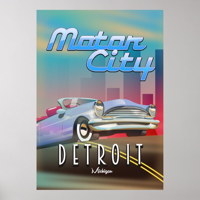 Motor City Detroit Michigan poster de viagens. (Frente)