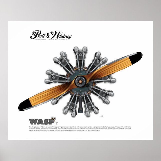 Motor de Aeronave Radial com Poster de Arte Prop (Frente)