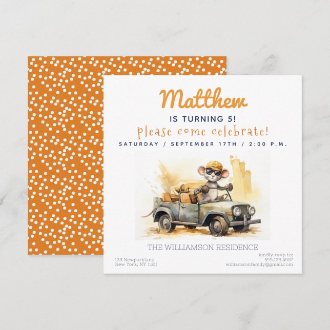 Mouse bonito em um Convite de festas de Aniversári (Frente/Verso)