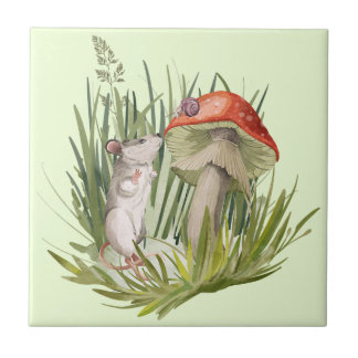 Mouse falando com Snail Watercolor Art