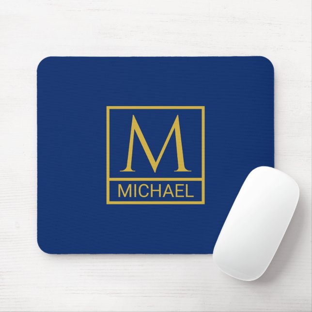 Mouse Pad Azul Marinho Personalizado com Inicial e (Com mouse)