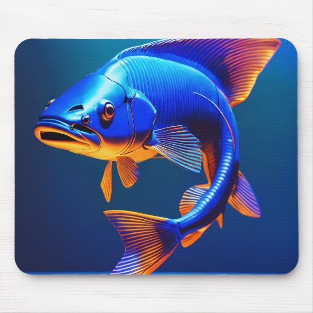 Mouse Pad | Blue Fish Logo Design | Minimalist Oce (Frente)