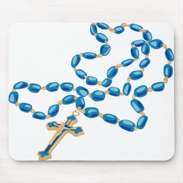 Mouse Pad Católico Branco com Belo Rosário Azul (Frente)