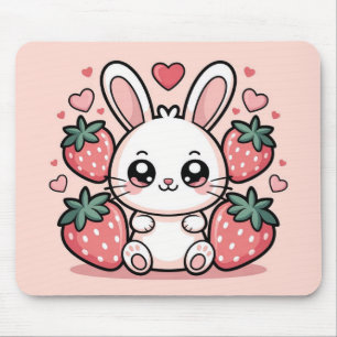 Mouse Pad Coelho Morango Kawaii