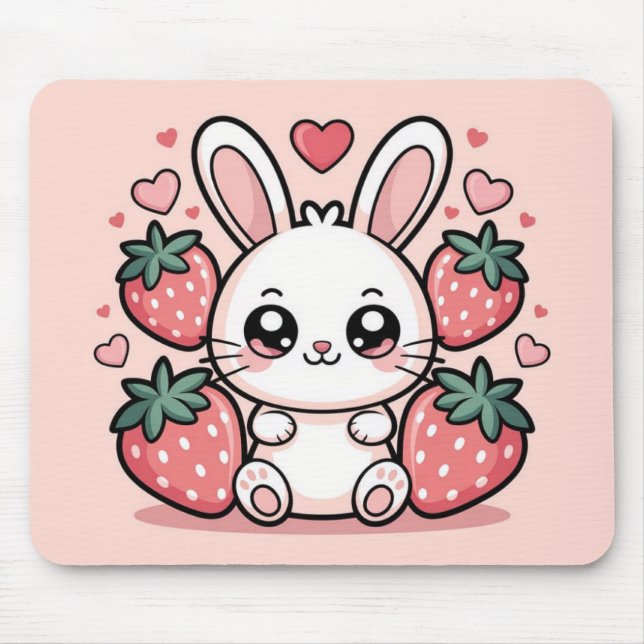Mouse Pad Coelho Morango Kawaii (Frente)