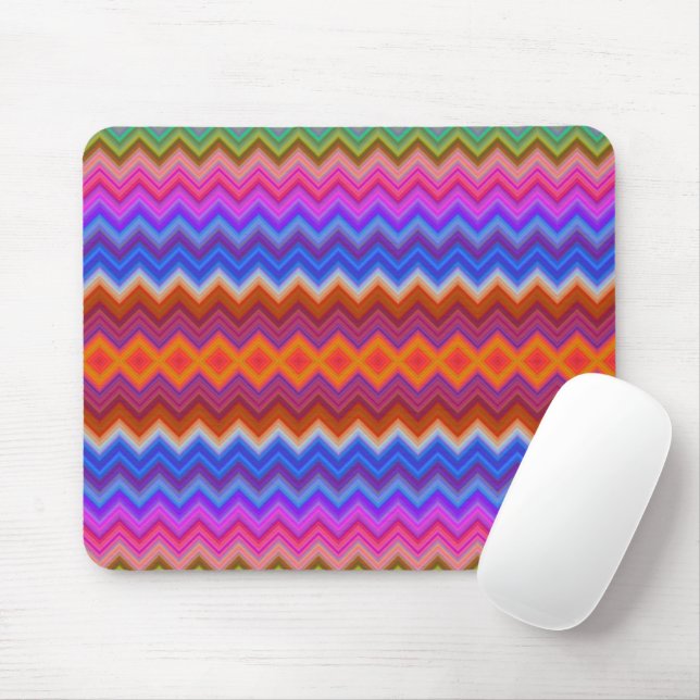 Mouse pad colorido com ziguezague vibrante (Com mouse)
