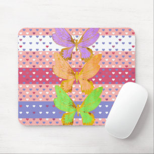 Mouse Pad com Borboletas e Corações Coloridos