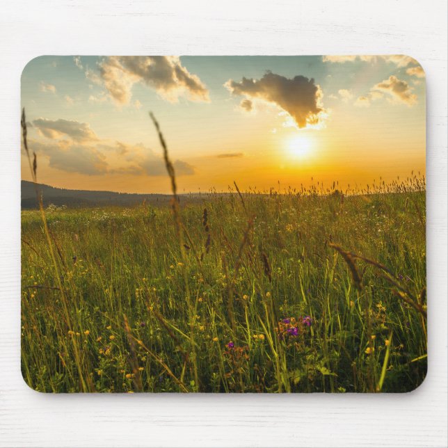 Mouse pad com pôr do sol em montanhas (Frente)