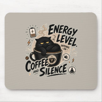 Mouse Pad de Gato Preto Energizado por Café