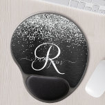 Mouse Pad De Gel Monograma do Sparkle Preto com Glitter de Prata Pe<br><div class="desc">Personalize facilmente esta moda elegante do rato com design,  que apresenta um brilho prateado bonito num fundo metálico escovado preto.</div>