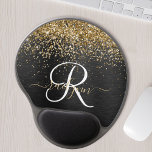 Mouse Pad De Gel Monograma Dourado de brilho preto com brilho perso<br><div class="desc">Personalize facilmente esta moda elegante do mouse,  design,  que apresenta brilho bonito de ouro brilhante em um fundo metálico escovado preto.</div>