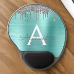 Mouse Pad De Gel Nome do Monograma de Tela de Prata com Brução de M<br><div class="desc">Folha de Folha de Folha Azul de Prata e Azul de Azul de Folha Metálica Glitter Esmagado Nome Monograma de Metal e Boca Inicial (Pad do Rato). Isto faz o doce e perfeito aniversário de 16 anos, casamento, chá de panela, aniversário, chá de fraldas ou festa de solteira presente para...</div>