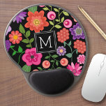 Mouse Pad De Gel Padrão Floral Preto Trendy com Monograma Personali<br><div class="desc">Um design bonitinho com flores da primavera e uma maneira ousada de mostrar seus monogramas.</div>