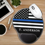 Mouse Pad De Gel Policial Personalizado Linha Azul Fino<br><div class="desc">Mouse fino de linha azul - bandeira americana em cores de bandeira policial, design moderno preto e azul. Personalize com o nome dos policiais. Este mouse pad personalizado do policial é perfeito para os departamentos de polícia. COPYRIGHT © 2020 Judy Burrows, Black Dog Art - Todos Os Direitos Reservados. Policial...</div>