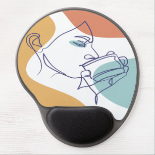 Mouse Pad De Gel poster de desenho da arte em linha de café bebendo
