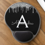 Mouse Pad De Gel Silver Black Luxury Glitter Glam Monograma Nome<br><div class="desc">Nome do Monograma da Silver e do Sparkle Negro e do Mousepad Inicial (Pad do Mouse). Isto faz o doce e perfeito aniversário de 16 anos,  casamento,  chá de panela,  aniversário,  chá de fraldas ou festa de solteira presente para alguém que ama luxo de luxo e estilos quíticos.</div>