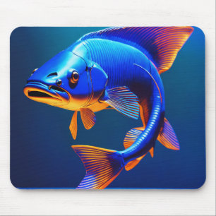 Mouse Pad Desenho de Logotipo de Peixe Azul Oc