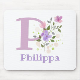 Mouse Pad Inicial Mais Nome e Design de Flores