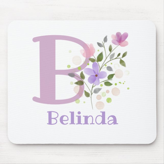 Mouse Pad Inicial Mais Nome e Design de Flores (Frente)