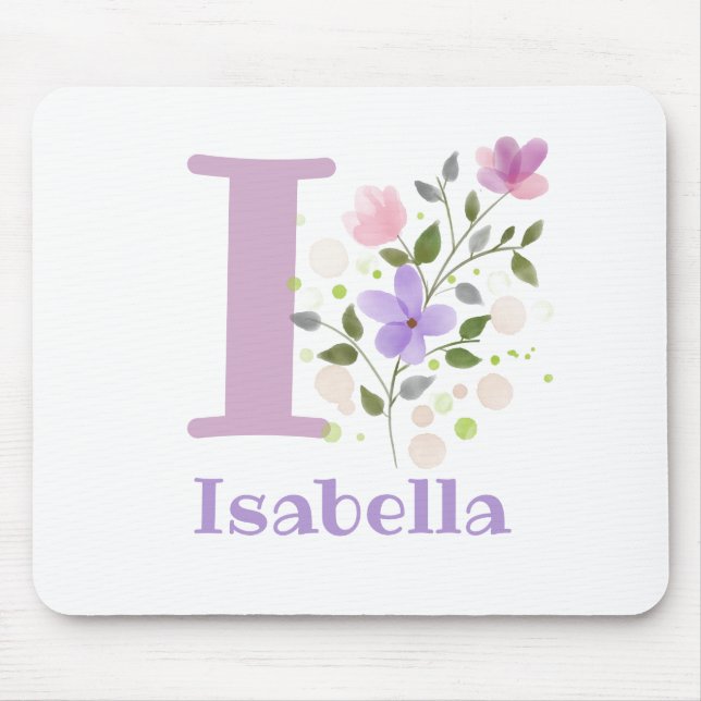 Mouse Pad Inicial Mais Nome e Design de Flores (Frente)