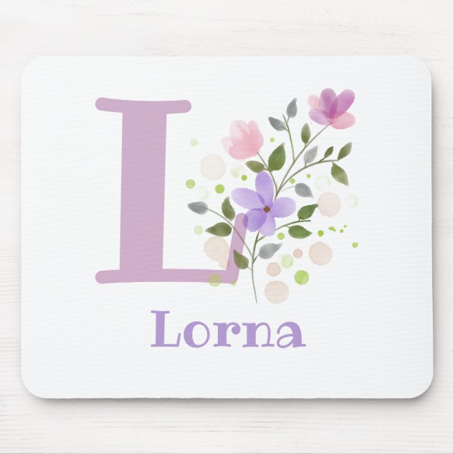 Mouse Pad Inicial Mais Nome e Design de Flores (Frente)