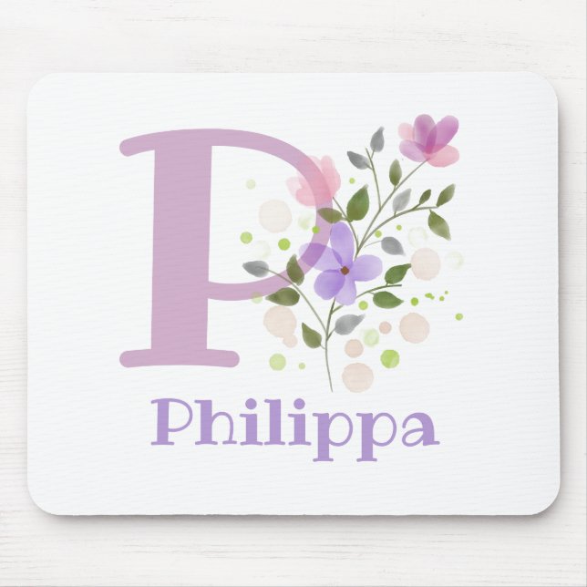 Mouse Pad Inicial Plus Nome & Desenho de Flores (Frente)