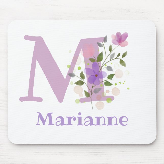 Mouse Pad Inicial Plus Nome & Desenho de Flores (Frente)