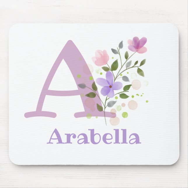 Mouse Pad Inicial Plus Nome & Desenho de Flores (Frente)
