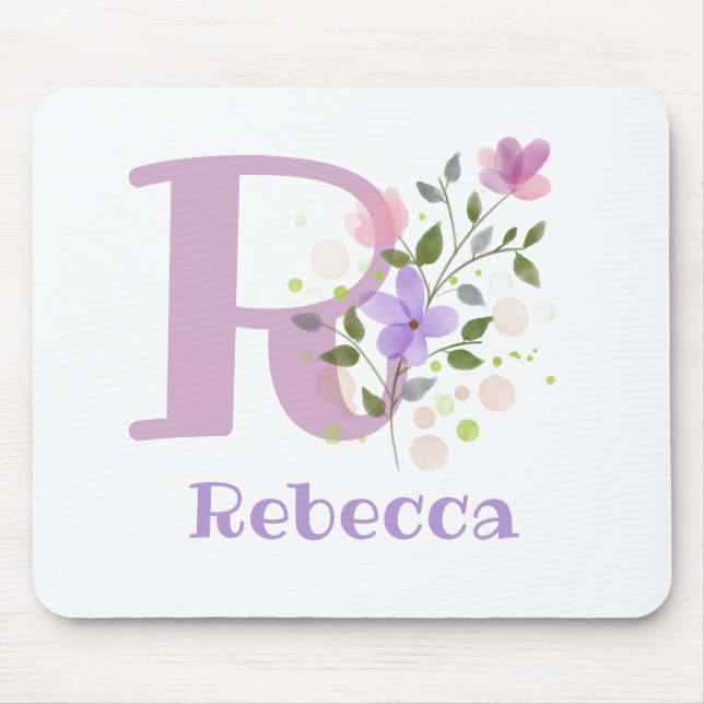 Mouse Pad Inicial Plus Nome & Desenho de Flores (Frente)