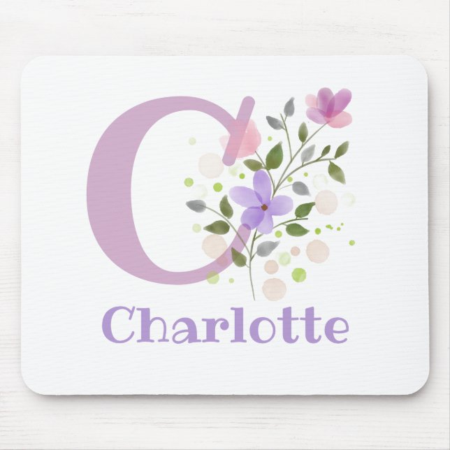 Mouse Pad Inicial Plus Nome & Design de Flores (Frente)