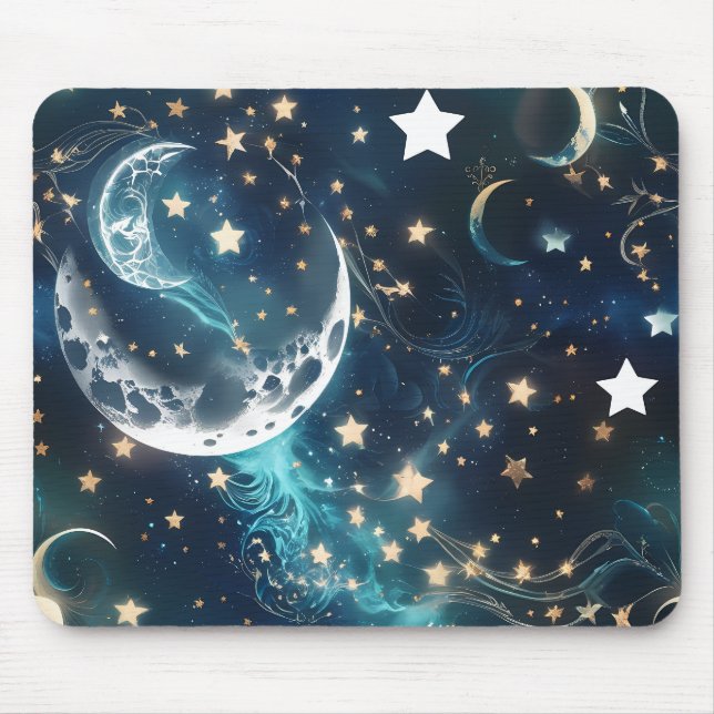 Mouse Pad - Luxury Icy Blue Celestial Moon Phases (Frente)