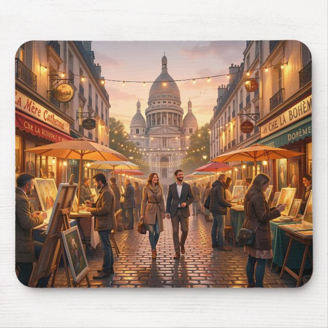 Mouse Pad Mercado Noturno de Montmartre Paris (Frente)