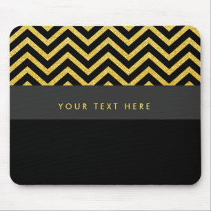 Mouse pad moderno com chevron preto e dourado tren