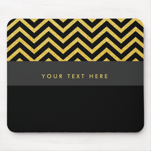 Mouse pad moderno com chevron preto e dourado tren (Frente)