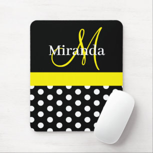 Mouse Pad Monograma com Pontos Amarelo Preto Branc