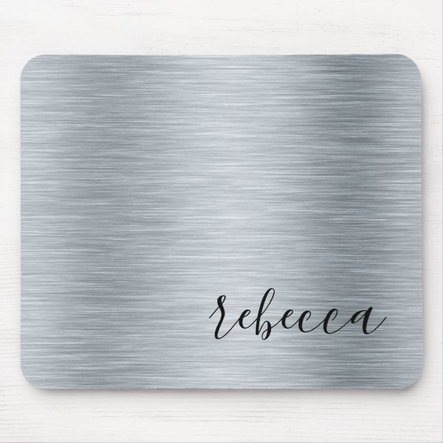 Mouse Pad Prateado Moderno Simples Com Nome (Frente)