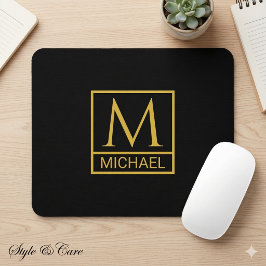 Mouse Pad Preto Personalizado com Inicial e Nome