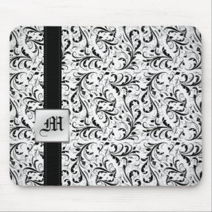 Mouse pads elegante do monograma de Damasked