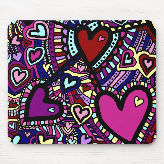 Mousemat, Abstrato Doodle Art Hearts Mouse Pad (Frente)