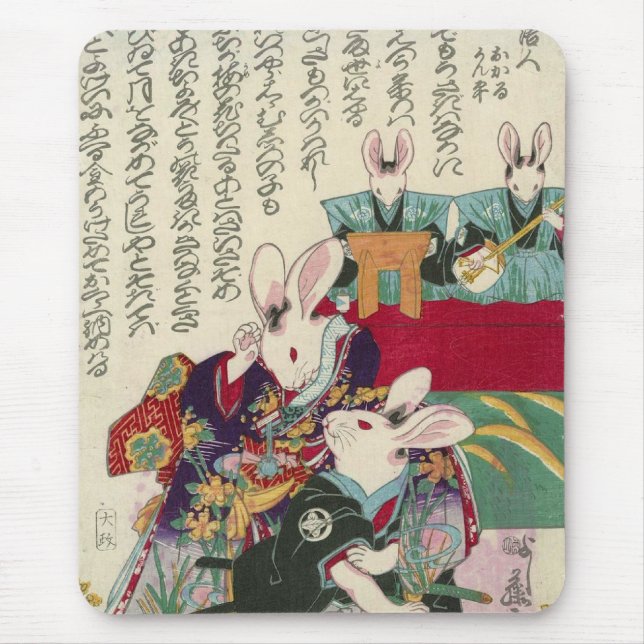 Mousepad 兎 の 舞 伎 役 者, 歌 Atores de Coelho, Yoshifuji, Ukiyo- (Frente)