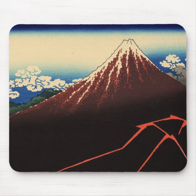 Mousepad 山下白雨, trovão do 北斎 e Monte Fuji, Hokusai, Ukiyo-e (Frente)