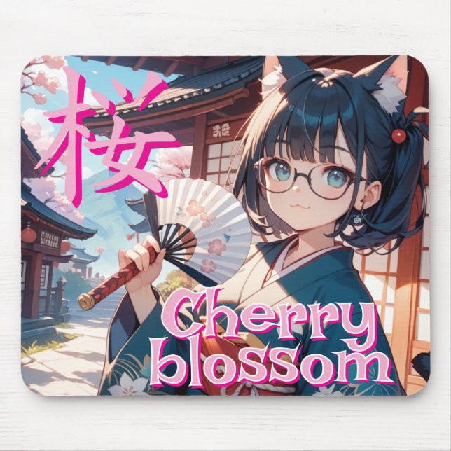 MOUSEPAD 桜と猫耳の少女と扇子 (Frente)