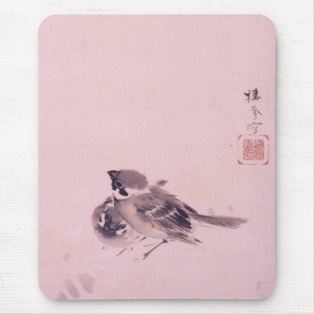 Mousepad 雀 双, 栖 Par 鳳 do Sparrow, Seihō, Arte Japonesa (Frente)