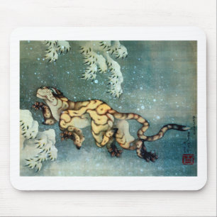 Mousepad 雪中虎図, tigre na neve, Hokusai do 北斎