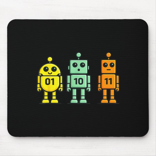 Mousepad 01 10 11 robô engraçado código binário robôs 01 10 (Frente)